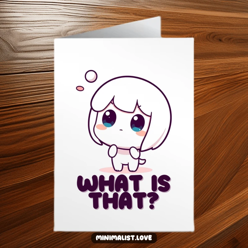 Funny Free Printable Birthday Card featuring a character shocked by a floating abstract shape, perfect for a quirky celebration.