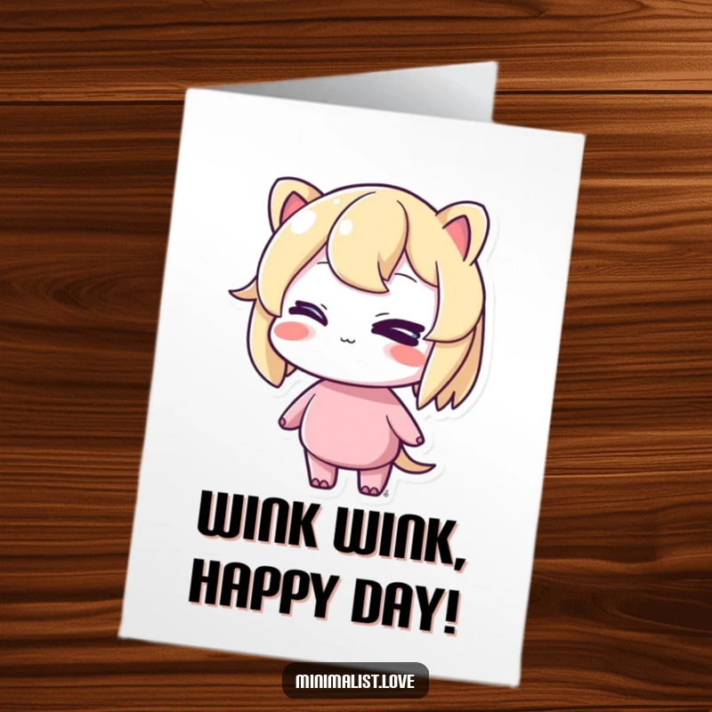 Funny free printable birthday card: a cool character winks cheekily while maintaining perfect, effortless balance.