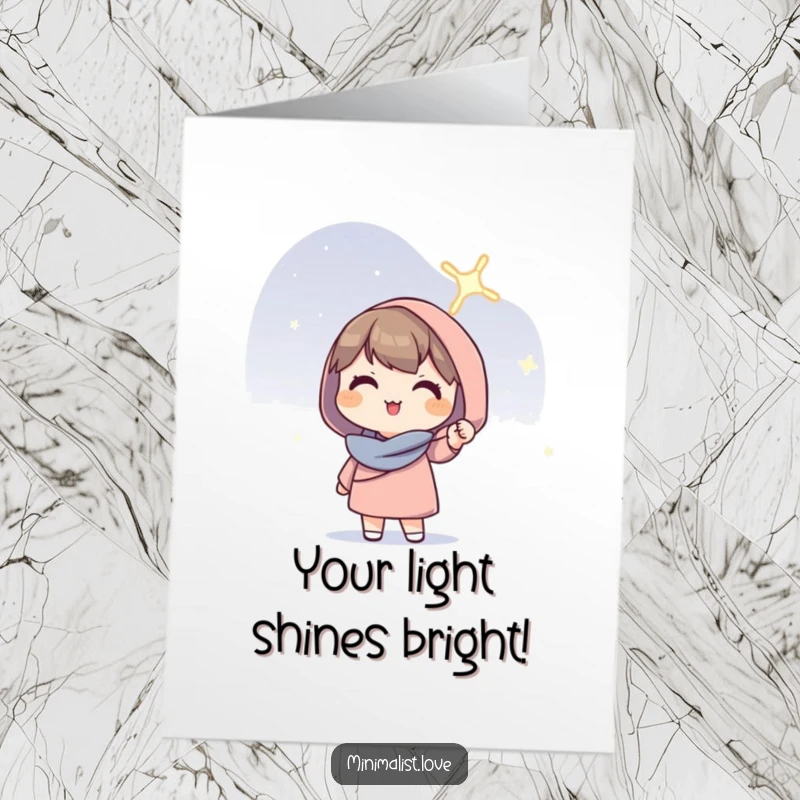 Funny Free Printable Birthday Card: A hopeful character holds a solitary, glowing line aloft, symbolizing bright wishes.