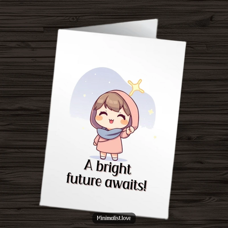 Funny Free Printable Congratulations Card: A hopeful character holds a solitary, glowing line aloft, celebrating success.