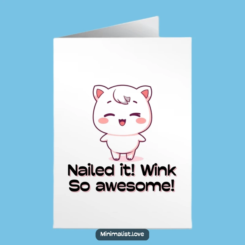 Free Printable Congrats Card Kawaii Wink - Minimalist Downloadable Gift for Success