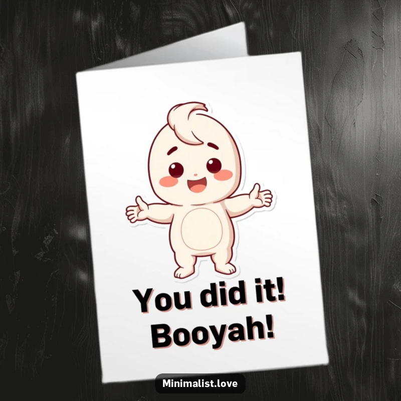 Funny Free Printable Congratulations Card showing a character in a triumphant stark pose, arms wide open in celebration.