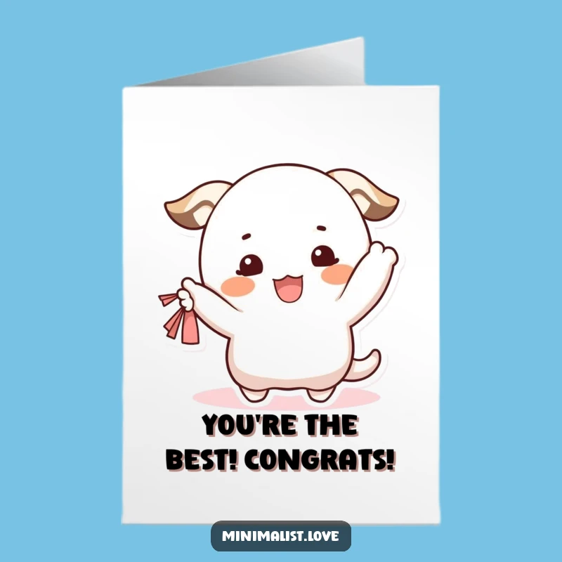 Free Printable Congrats Card: Waving Character's Exciting News, Funny Downloadable Gift for Success