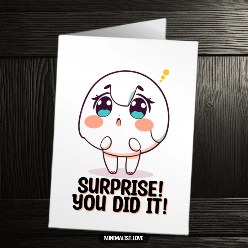 Funny Free Printable Congratulations Card: A surprised character looks up as a single dot descends, reacting to news.