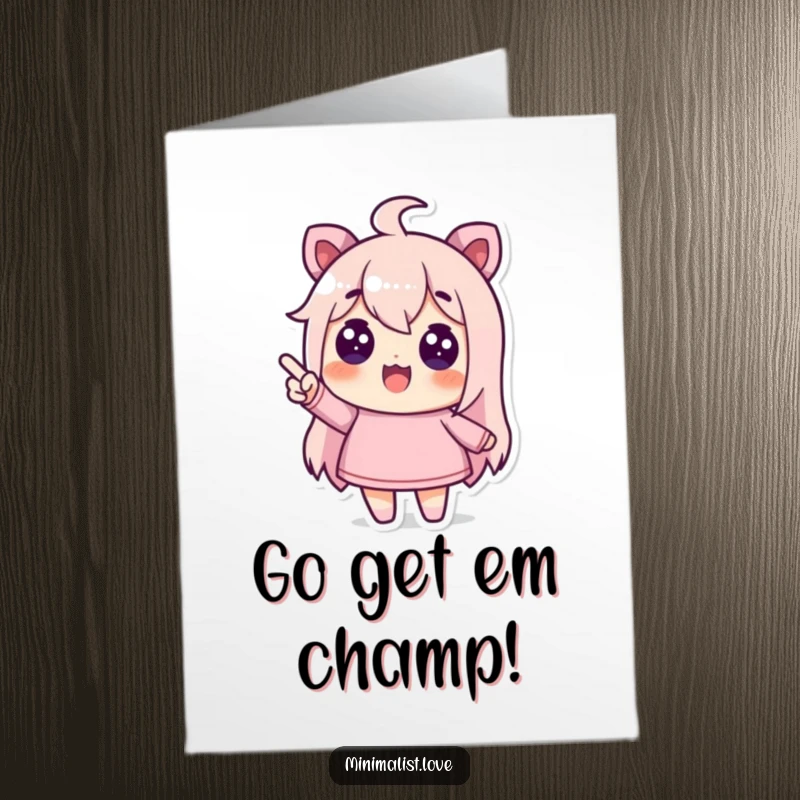 Funny Free Printable Congratulations Card: a character enthusiastically gestures towards a vast, clean, empty space, perfect for new ventures.