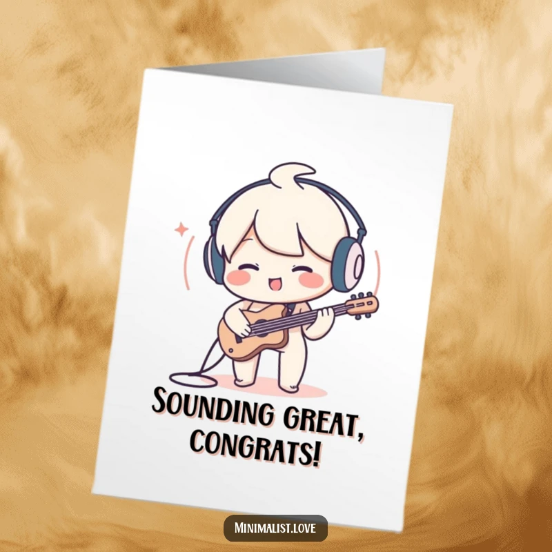 Funny Free Printable Congratulations Card: A charming character playing a minimalist sound wave, celebrating success.