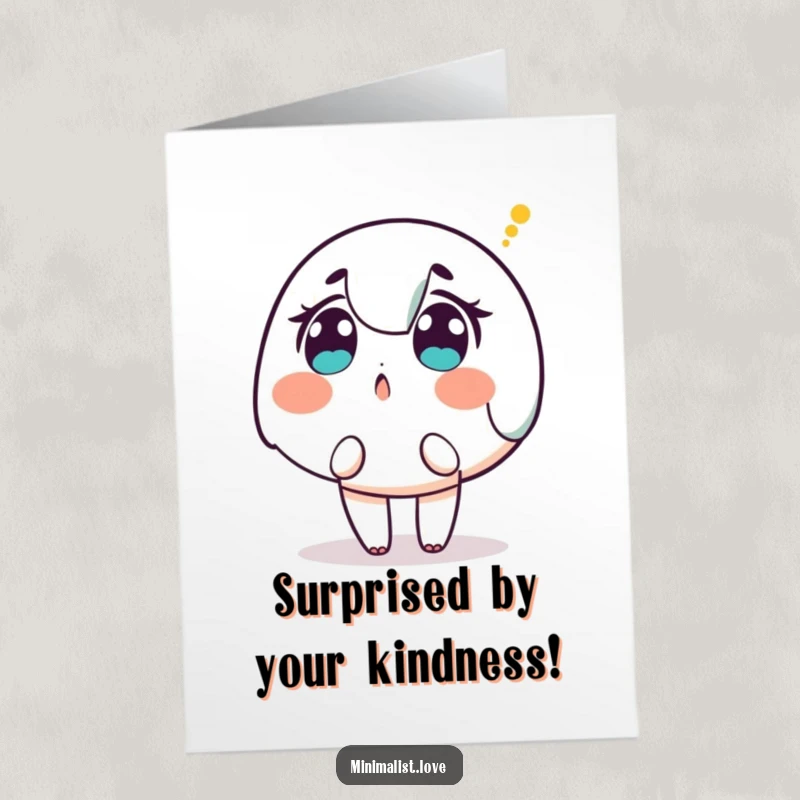 Funny Free Printable Thank You Card: A surprised character looks up as a single dot descends, reacting with wonder.
