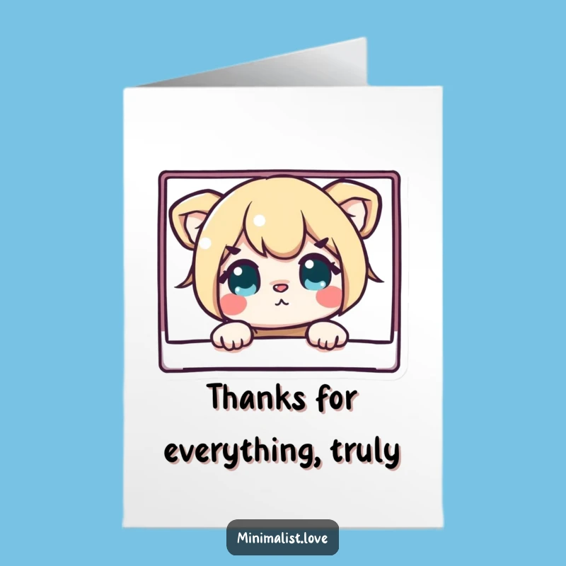 Free Printable Thank You Card: Curious Character Peeking, Downloadable Gratitude Humor