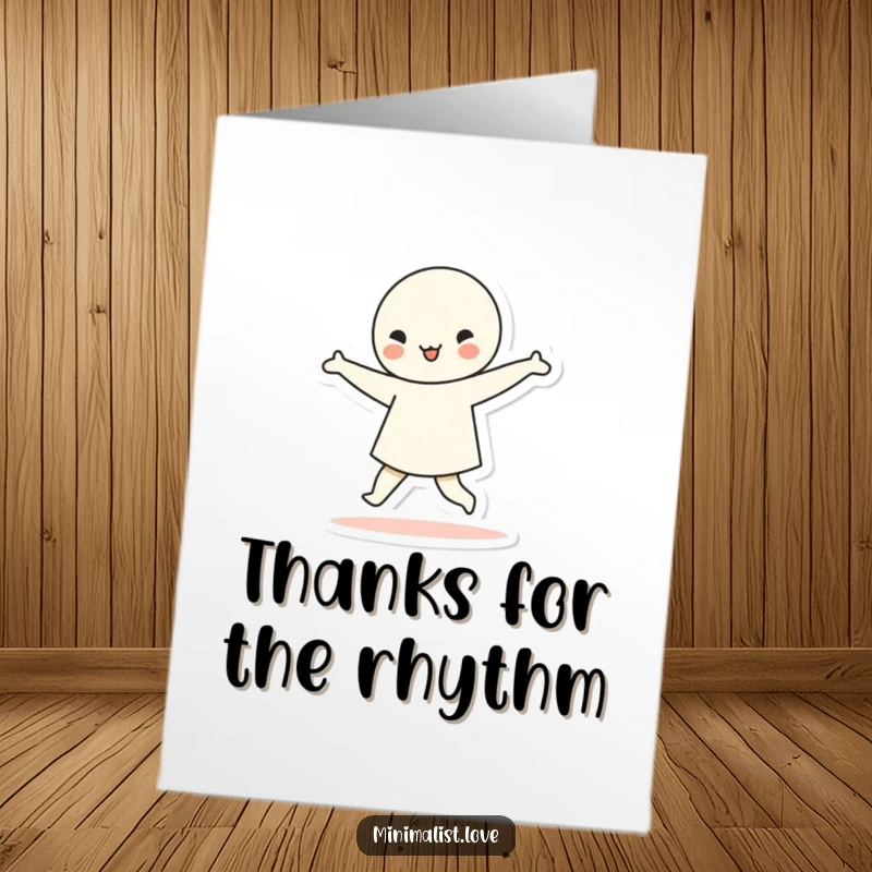 Funny Free Printable Thank You Card: Minimalist character dancing energetically with geometric shapes, showing thanks with joyful movement.