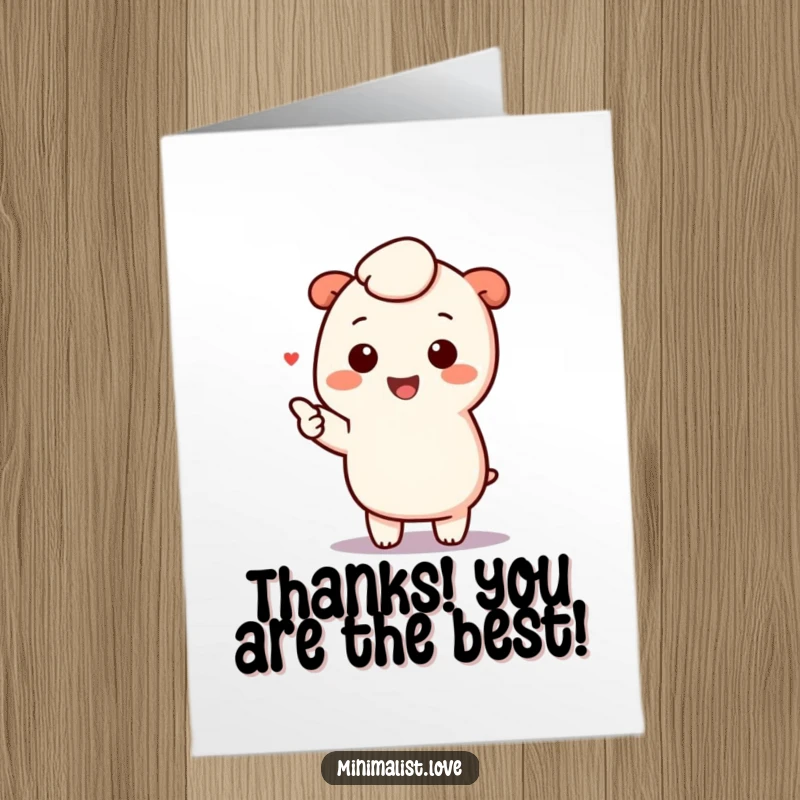 Funny Free Printable Thank You Card: A cheerful kawaii character happily points towards something special, conveying heartfelt thanks.
