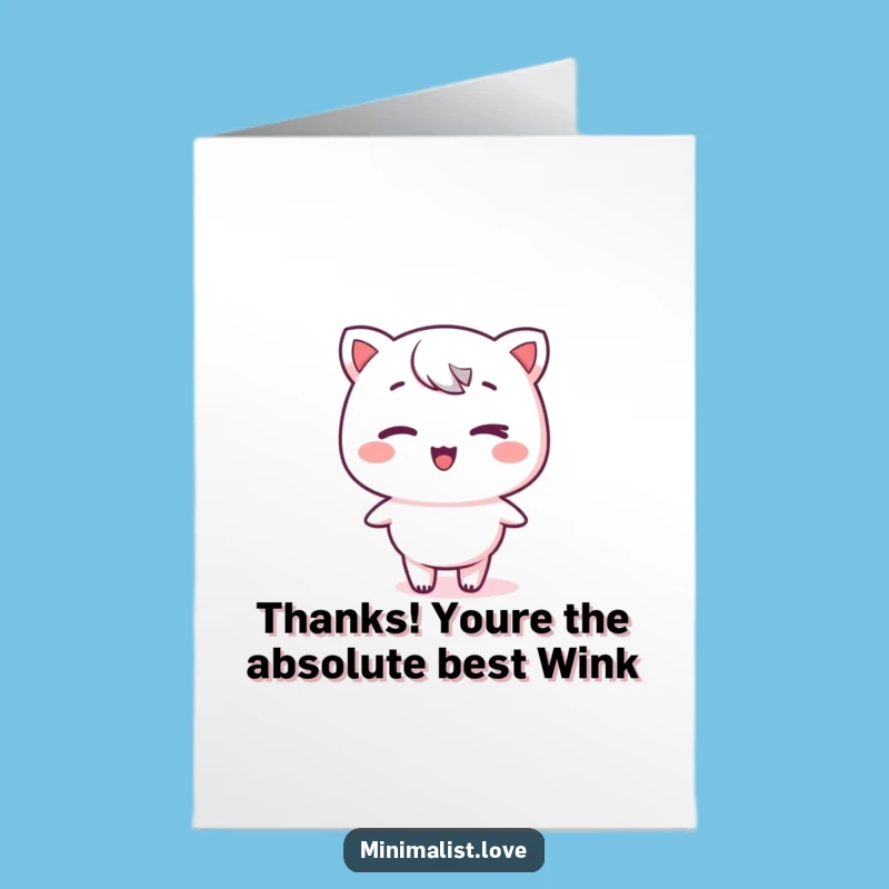 Free Printable Thank You Card Kawaii Wink - Minimalist Downloadable Gift for Gratitude