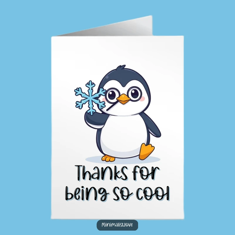 Free Printable Thank You Card: Monocle Penguin Snowflake Funny Downloadable Gift