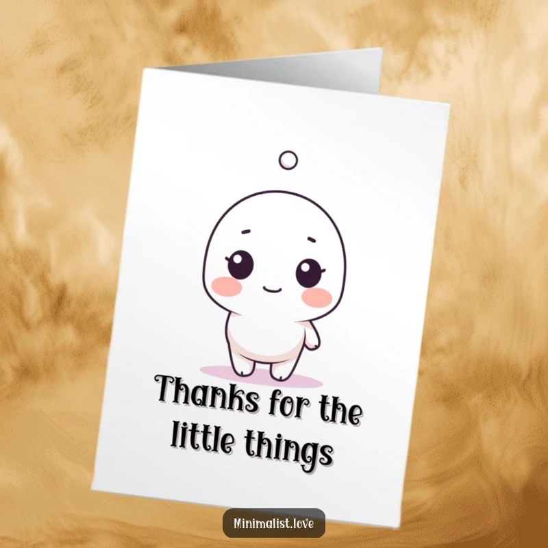Funny Free Printable Thank You Card: Minimalist character with a puzzled expression, gazing up at a single floating dot.