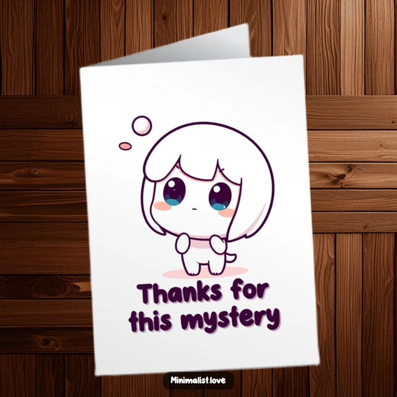 Funny Free Printable Thank You Card: a character reacts with shock to a bizarre floating abstract shape, conveying unexpected appreciation.