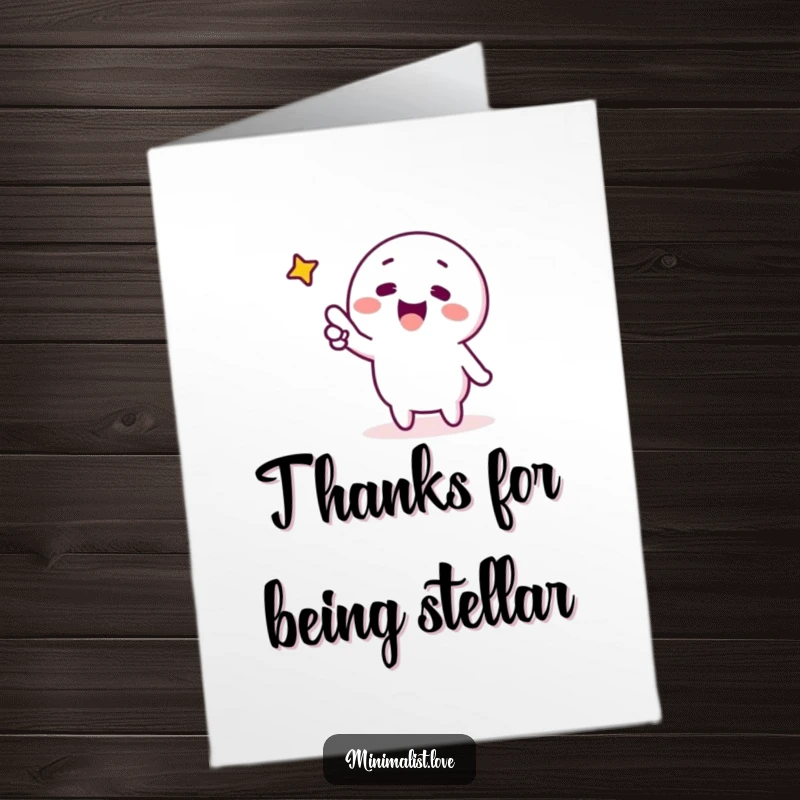Funny Free Printable Thank You Card: Minimalist character pointing excitedly at a star, expressing thanks for guidance.