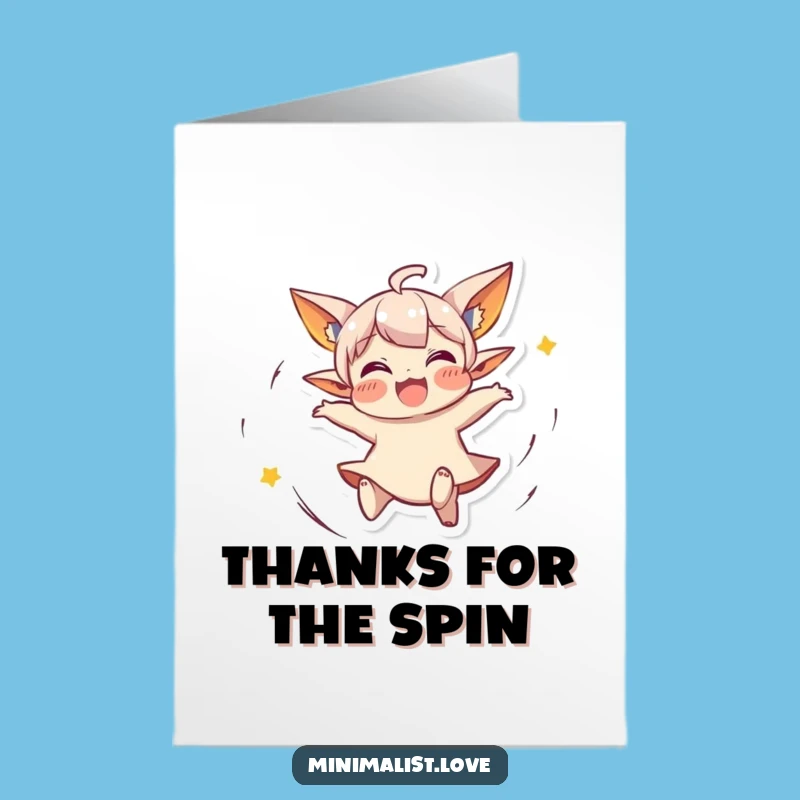 Free Printable Thank You Card: Spinning Character's Grateful Twirl, Funny Downloadable Gift