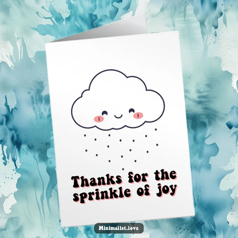 Funny Free Printable Thank You Card: Adorable smiling cloud raining perfect dots, a cheerful way to say thanks, print at home.
