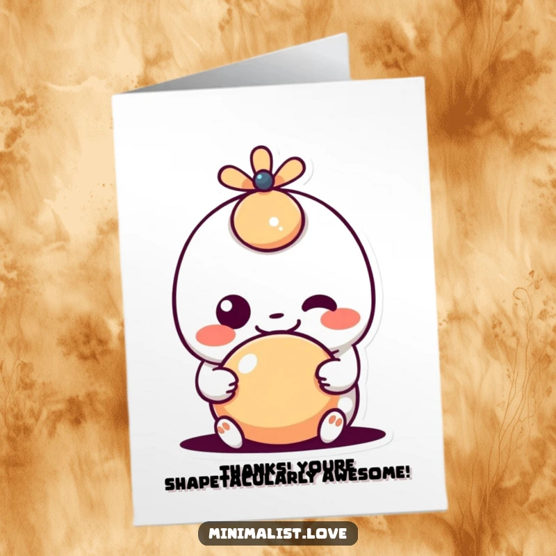 Funny Free Printable Thank You Card: A kawaii character beams with a goofy grin, happily engaging with a simple, fun shape.