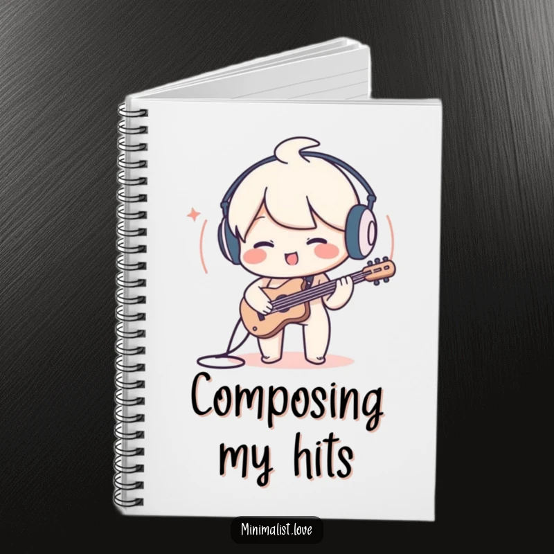 Funny Character Notebook: A notebook cover showing a charming character playing a minimalist sound wave, symbolizing creativity.