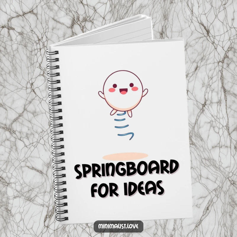 Funny Notebook, a round character bouncing on a spring, great for journaling.