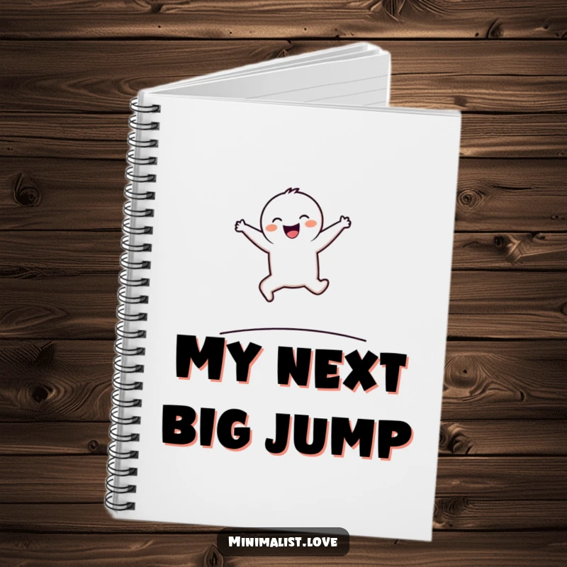 Funny Notebook with a minimalist character joyfully leaping over a line, ideal for notes and creative writing.