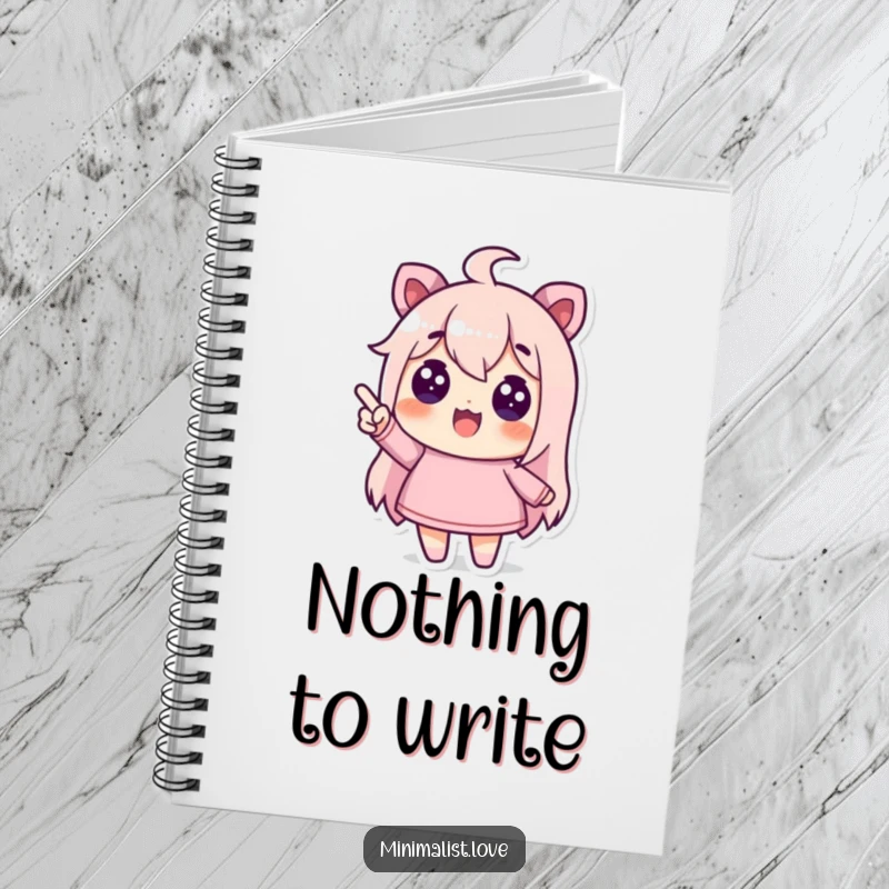 Funny notebook with a character pointing energetically at an empty space, ideal for note-taking.