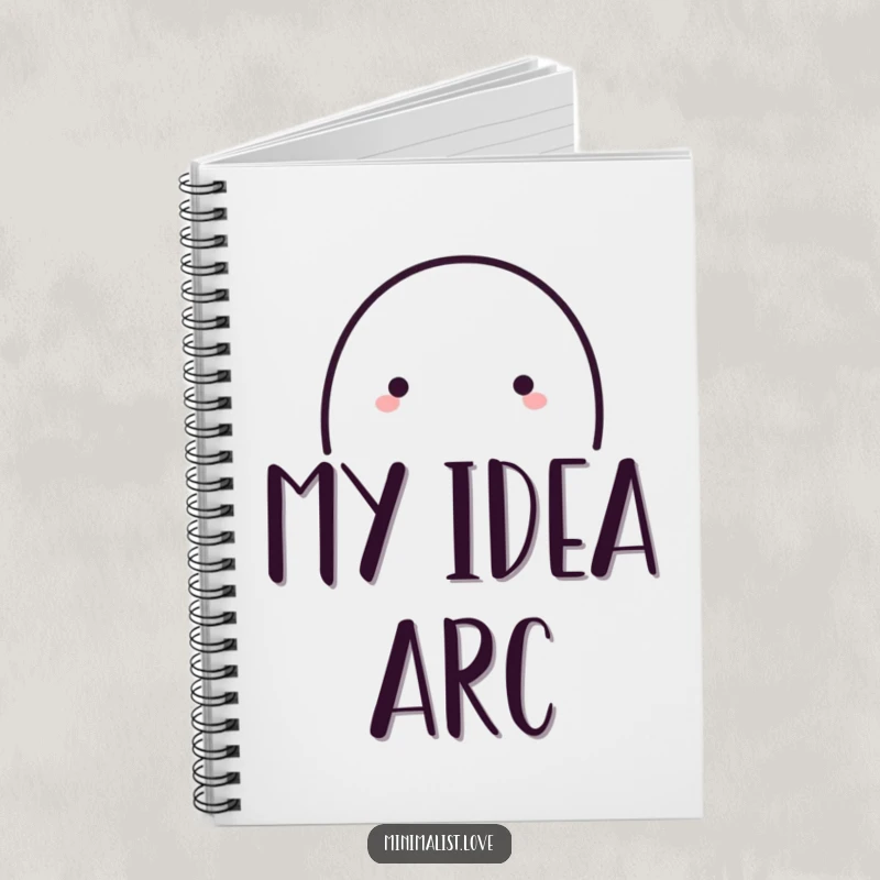 Funny bold line creating a playful arc with a dot at the end, on the cover of a minimalist notebook.