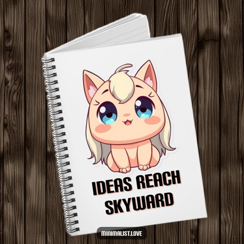 Funny notebook featuring a character with wide, happy eyes stretching gracefully upwards, ideal for capturing ideas with peaceful joy.