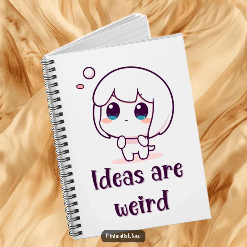 Funny notebook with a surprised character admiring an abstract form, ideal for note-taking.