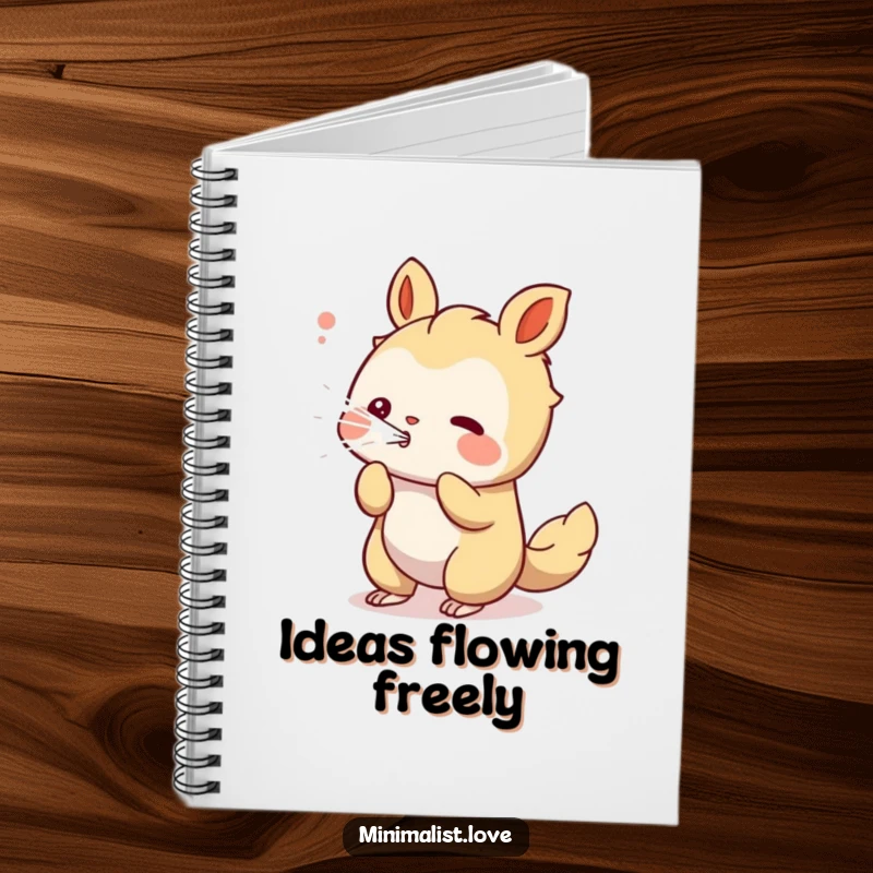 Funny playful creature notebook cover showing a character blowing a stream of clean, white lines, for creativity.