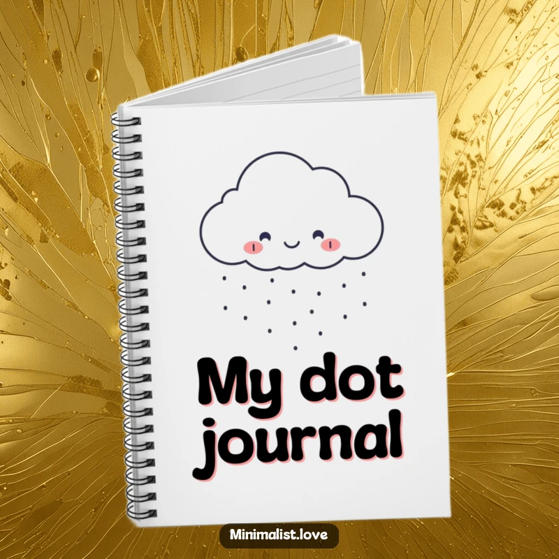 Funny minimalist cloud notebook cover smiling and raining tiny perfect dots, ideal for cheerful note-taking.