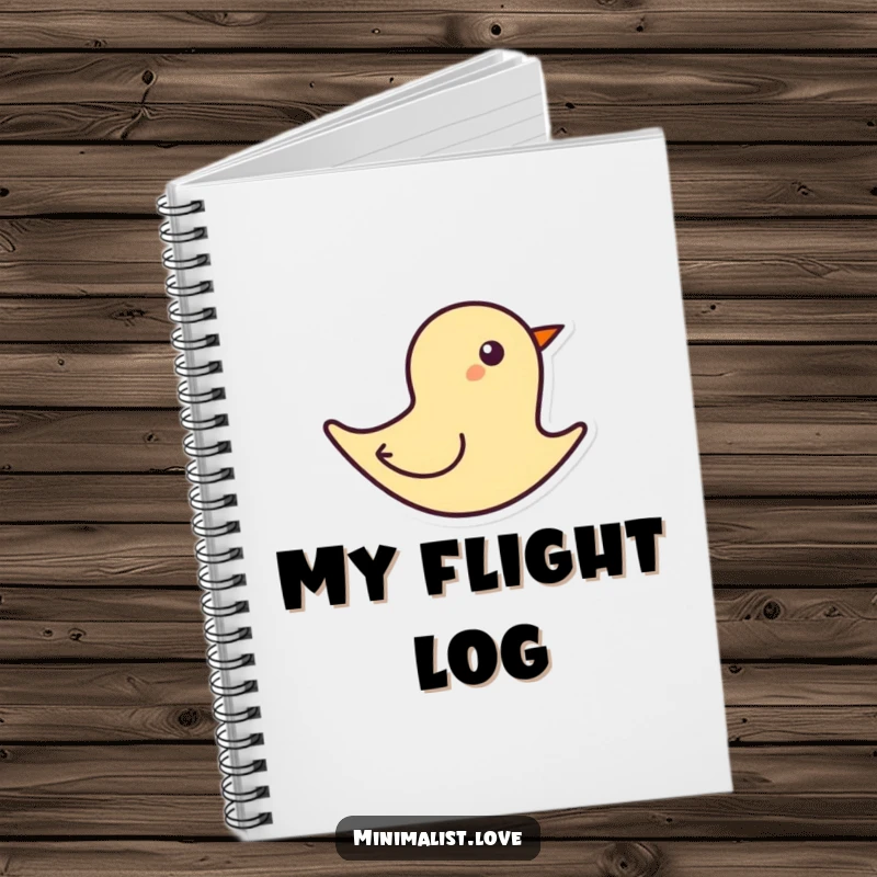 Funny abstract bird shape flying on a bold line, on the cover of a minimalist art notebook.