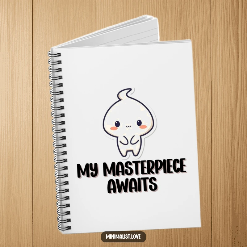 Funny Notebook with a minimalist character creating a simple shape with a flourish, ideal for sketching.