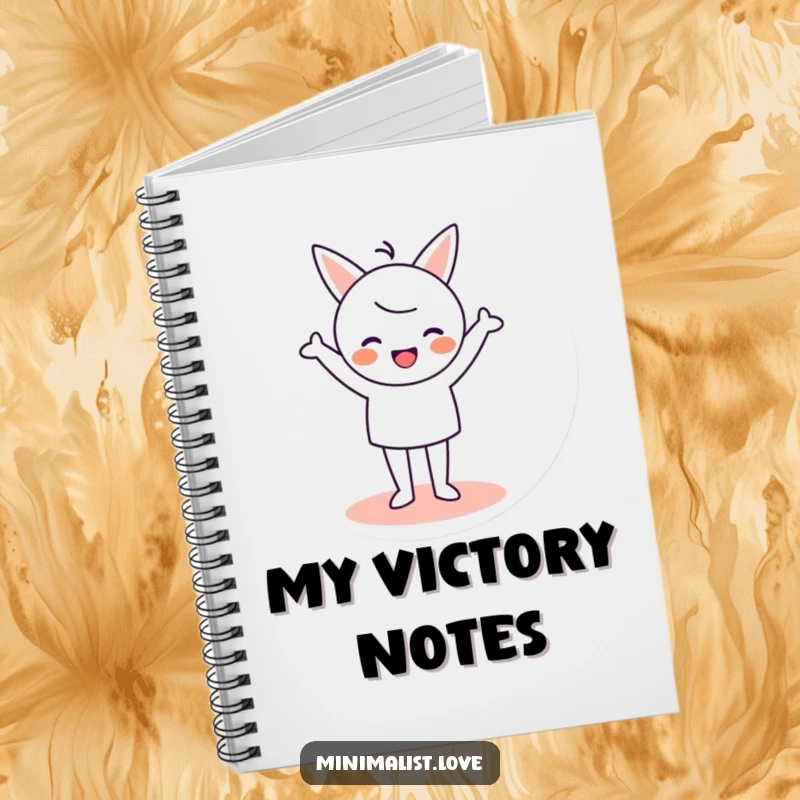 Funny Notebook with a minimalist character cheering joyfully while standing on a circle, ideal for journaling.