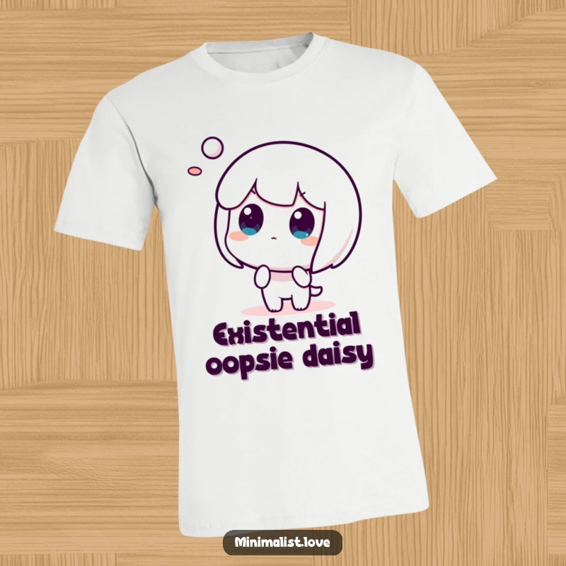 Funny t-shirt with a character looking shocked at a single abstract form, great for humor lovers.