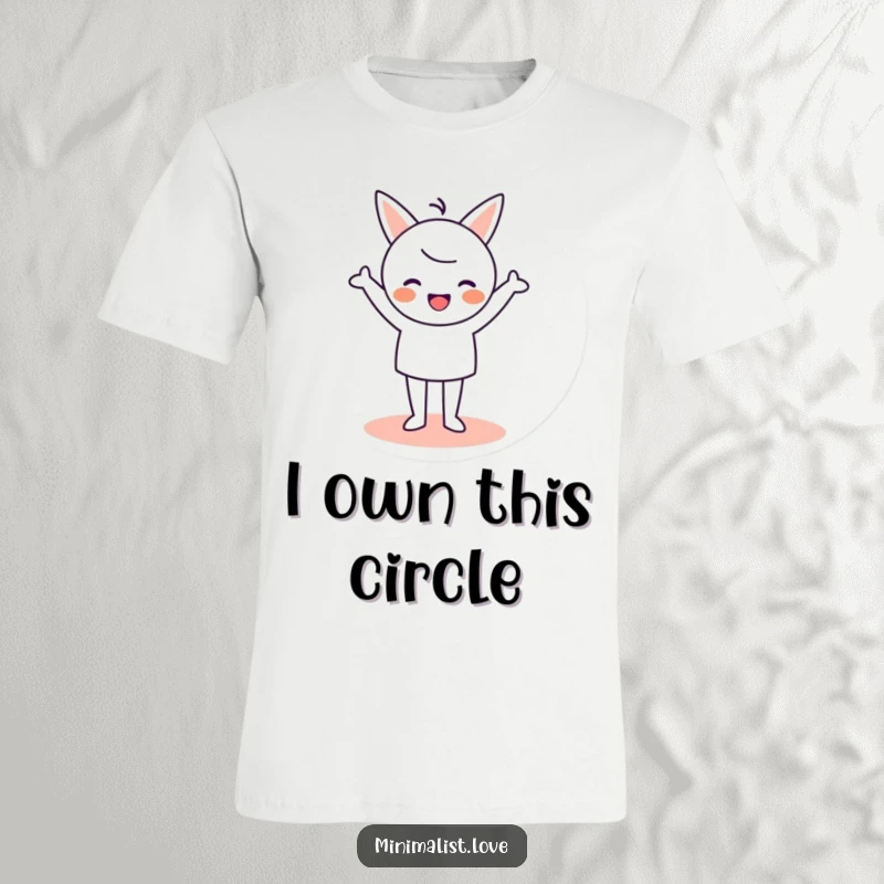 Funny T-Shirt featuring a minimalist character cheering enthusiastically while standing on a circle.