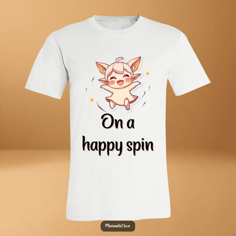 Funny T-Shirt of a small character with pointed ears, in mid-spin with joyful abandon. Great funny gift.