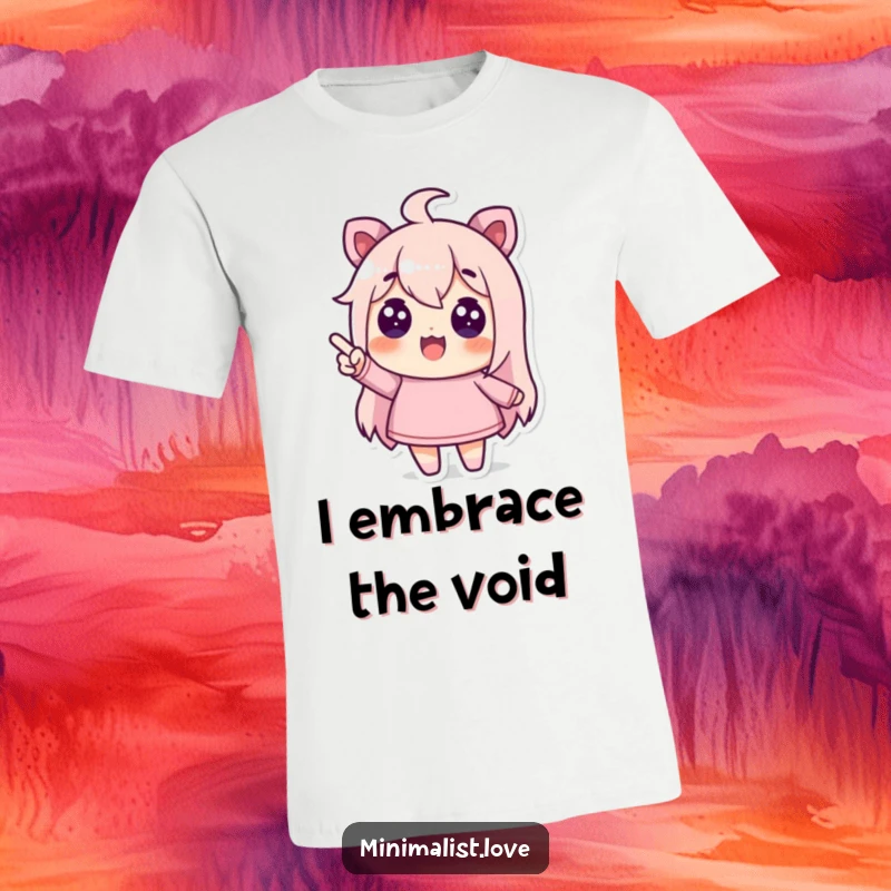 Funny t-shirt featuring a character pointing with gusto at an empty area, full of comedic energy.