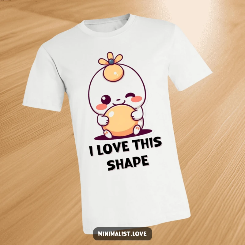 Funny kawaii character with a goofy grin playing with a simple shape on a t-shirt, embodying cheerful simplicity and fun design.