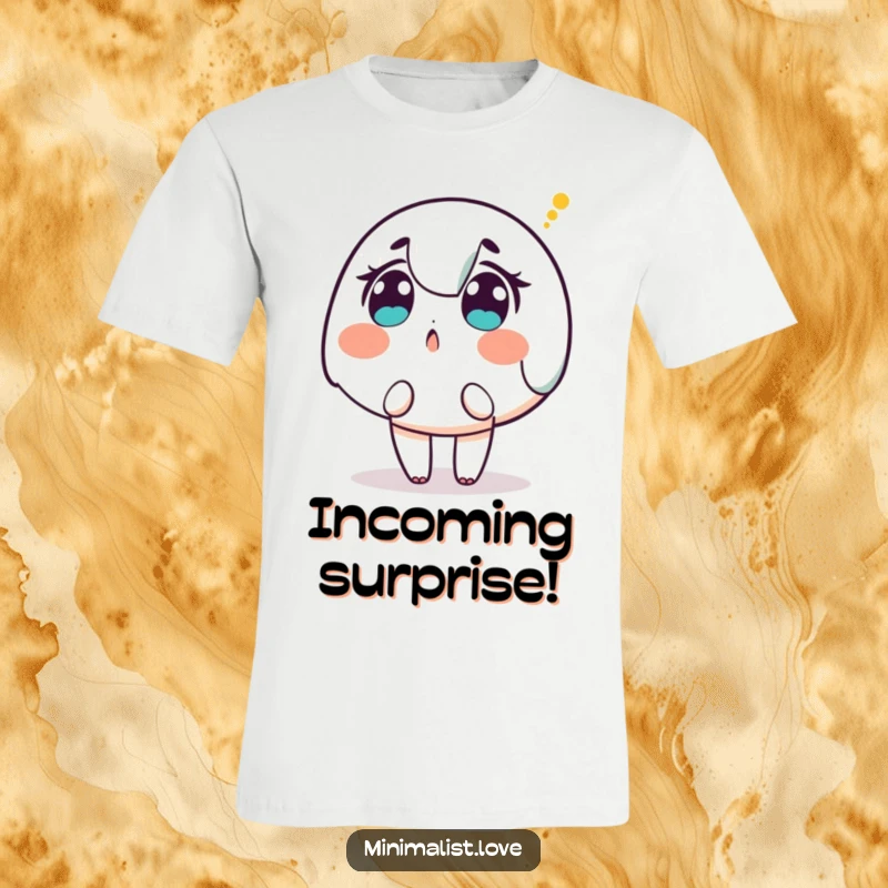 Funny Character T-Shirt: A surprised character gazes upwards at a single descending dot, capturing a moment of wonder.