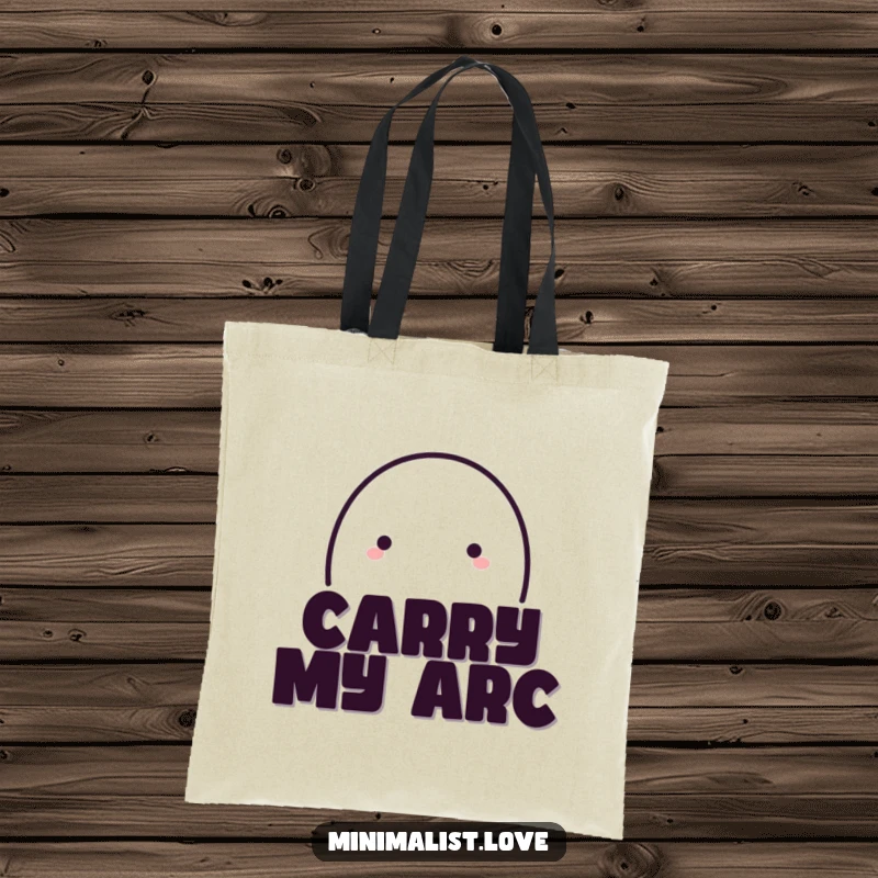Funny bold line creating a playful arc with a dot at the end, on a minimalist art tote bag.