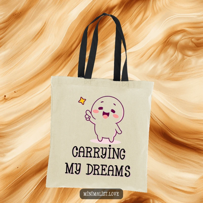 Funny minimalist character excitedly pointing at a single star, on a tote bag. A humorous and practical accessory for aspiring individuals.