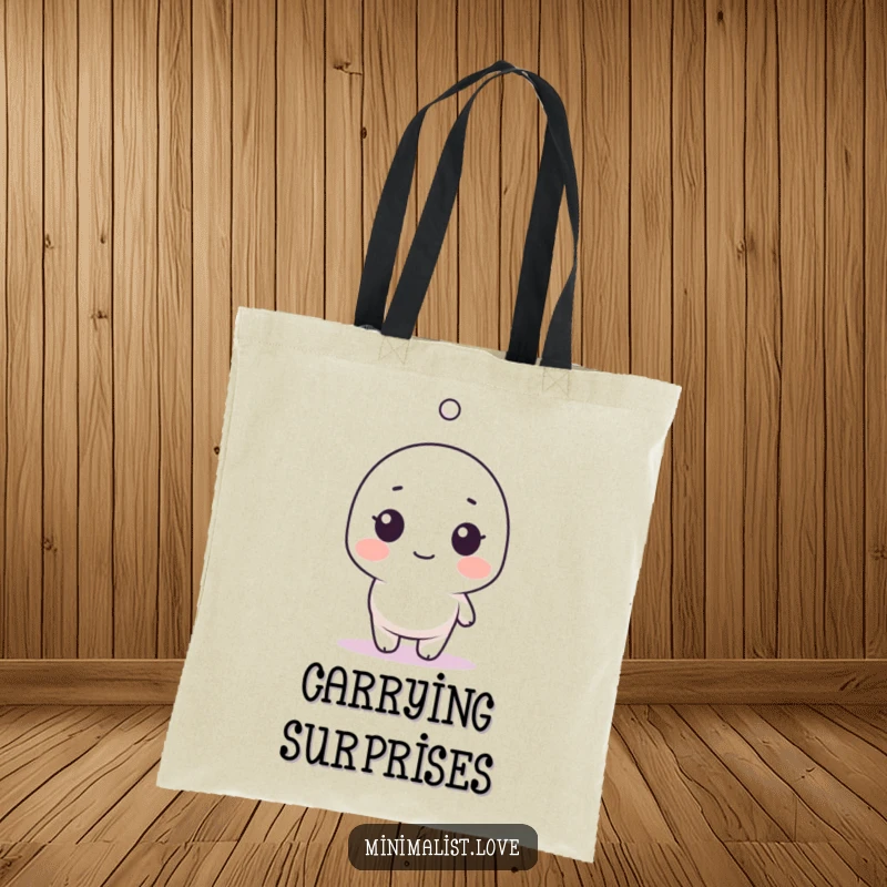 Funny Tote Bag featuring a minimalist character looking surprised by a single floating dot, great for everyday use.