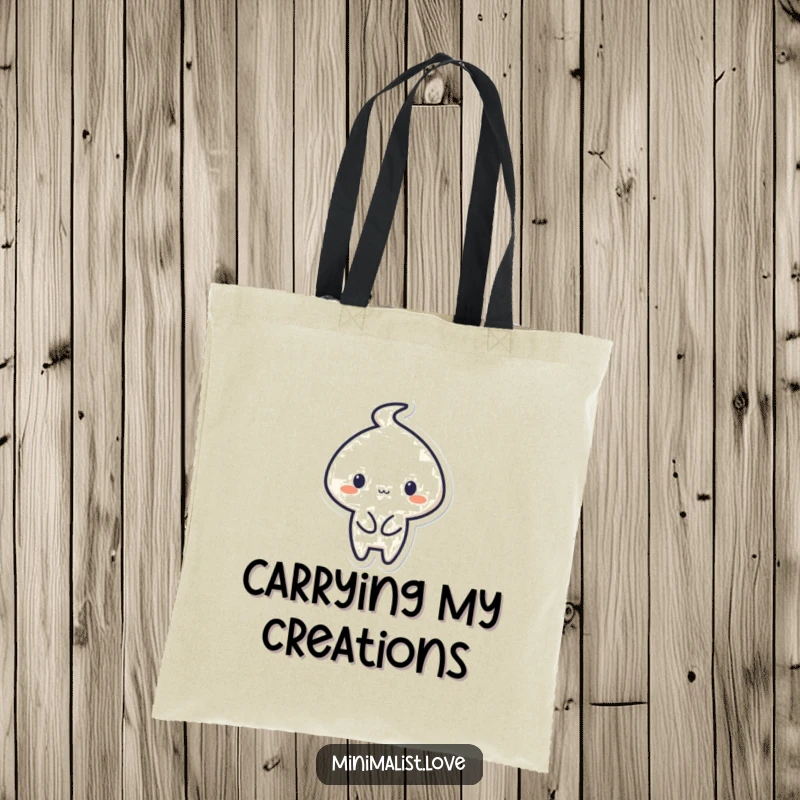 Funny Tote Bag featuring a minimalist character creating a simple shape with a flourish, great for artists.