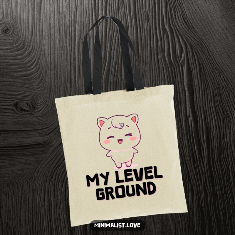 Funny kawaii character winking on a stark, flat plane, printed on a practical tote bag, ideal for cute and functional carrying with flair.