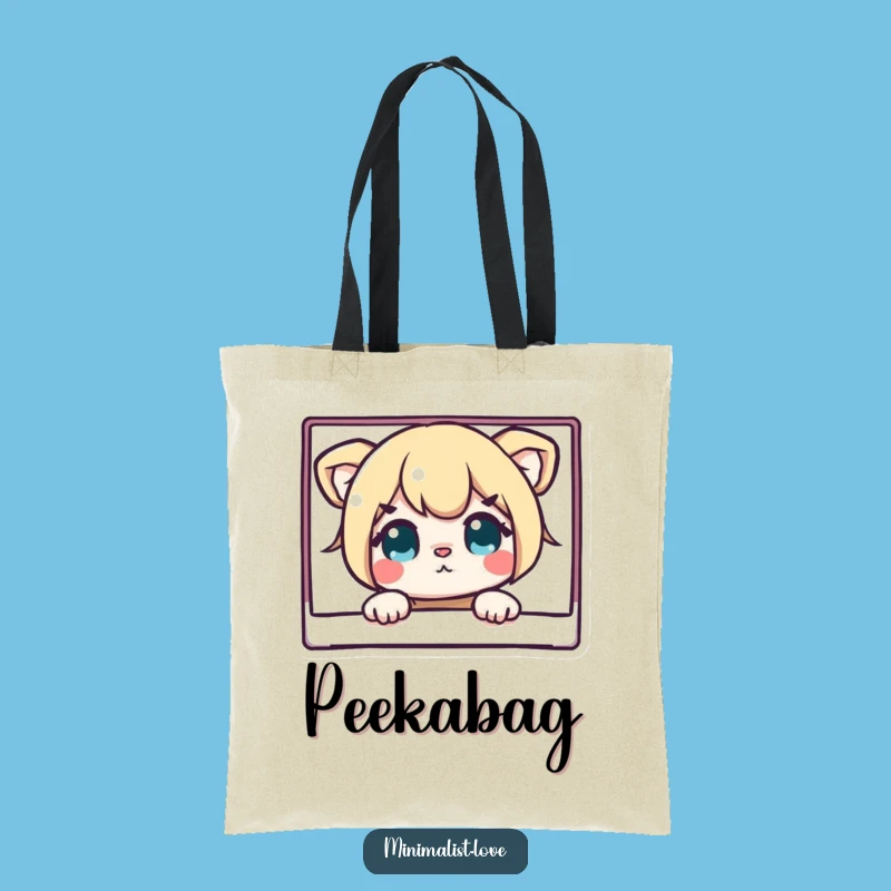 Funny Tote Bag: Curious Character Peeking From Clean Rectangle - Practical Funny Gift